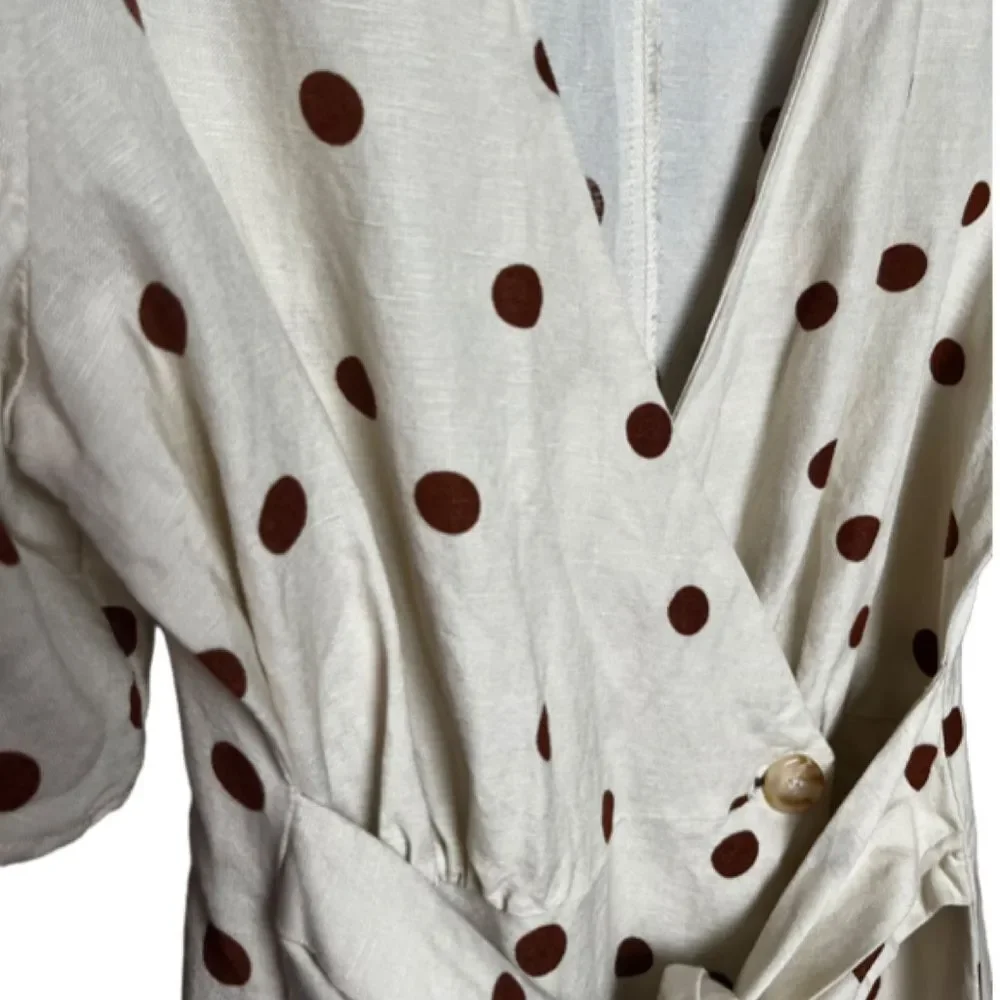 Moon River linen blend polka dot midi wrap dress SIZE MEDIUM